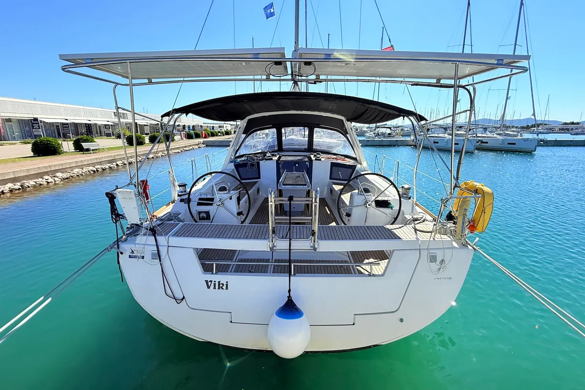 Cockpit of Viki, a Beneteau Oceanis 45 sailboat at Općina Sukošan, Croatia
