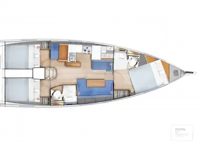 Floor plan of Löwe, a Jeanneau Sun Odyssey 410 sailboat at Split, Croatia