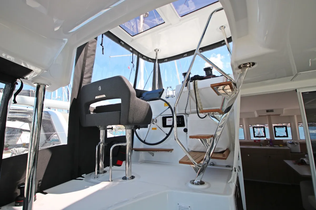 Cockpit of Solution, a Lagoon 43 catamaran at Rogoznica, Croatia