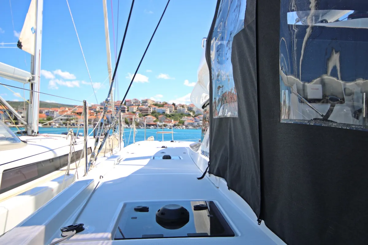 Deck of Solution, a Lagoon 43 catamaran at Rogoznica, Croatia