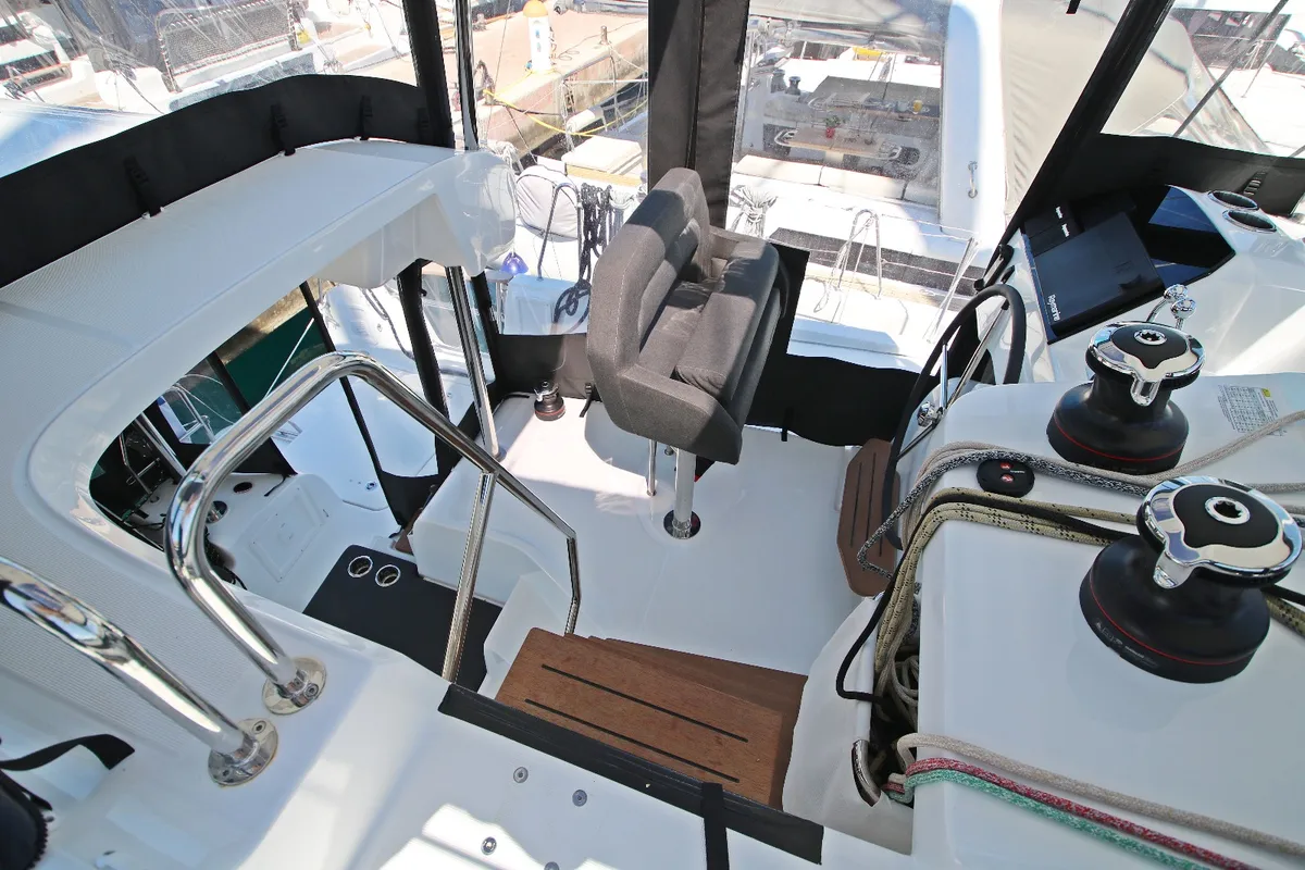 Cockpit of Solution, a Lagoon 43 catamaran at Rogoznica, Croatia