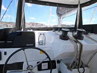 Cockpit of Solution, a Lagoon 43 catamaran at Rogoznica, Croatia