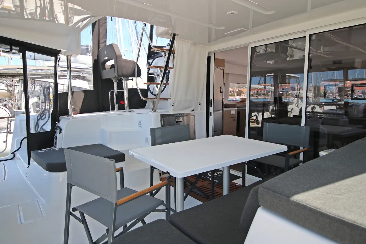 Deck of Solution, a Lagoon 43 catamaran at Rogoznica, Croatia