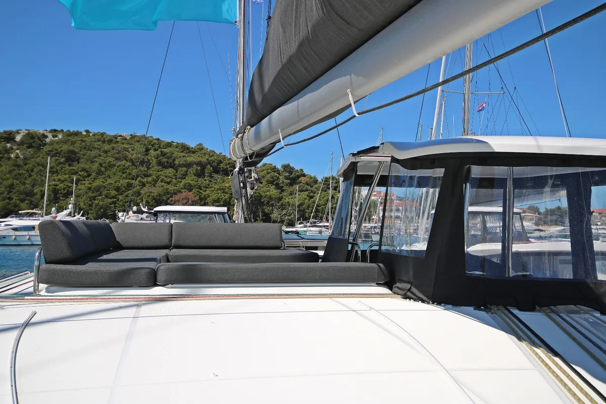 Deck of Solution, a Lagoon 43 catamaran at Rogoznica, Croatia