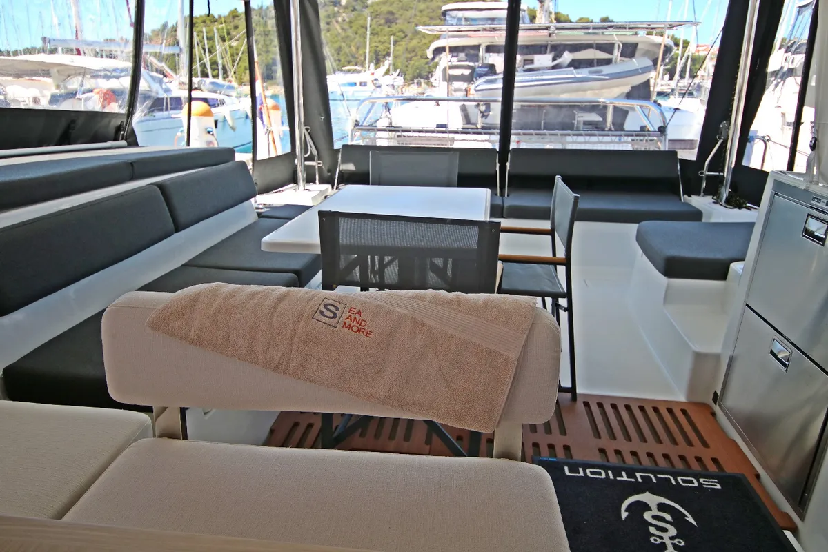 Deck of Solution, a Lagoon 43 catamaran at Rogoznica, Croatia
