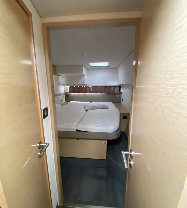 Cabin on Sunshine Reggae, a Fountaine Pajot Saba 50 catamaran at Palma de Mallorca, Spain