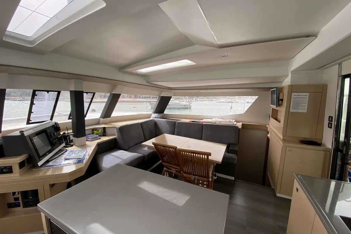 Salon of Sunshine Reggae, a Fountaine Pajot Saba 50 catamaran at Palma de Mallorca, Spain