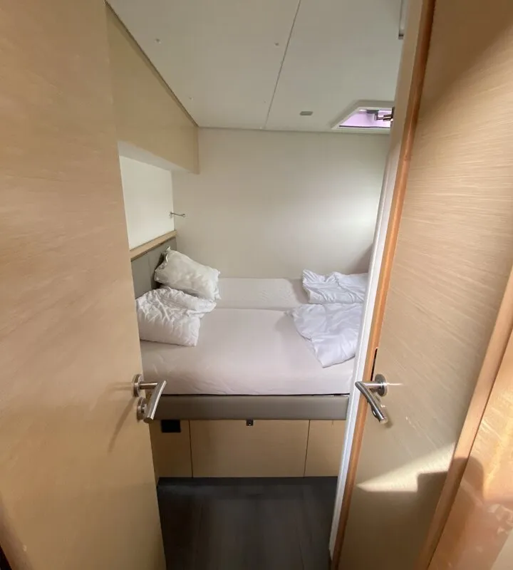 Cabin on Sunshine Reggae, a Fountaine Pajot Saba 50 catamaran at Palma de Mallorca, Spain
