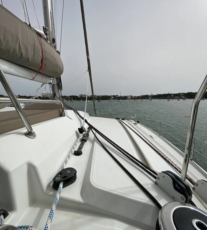 Deck of Sunshine Reggae, a Fountaine Pajot Saba 50 catamaran at Palma de Mallorca, Spain
