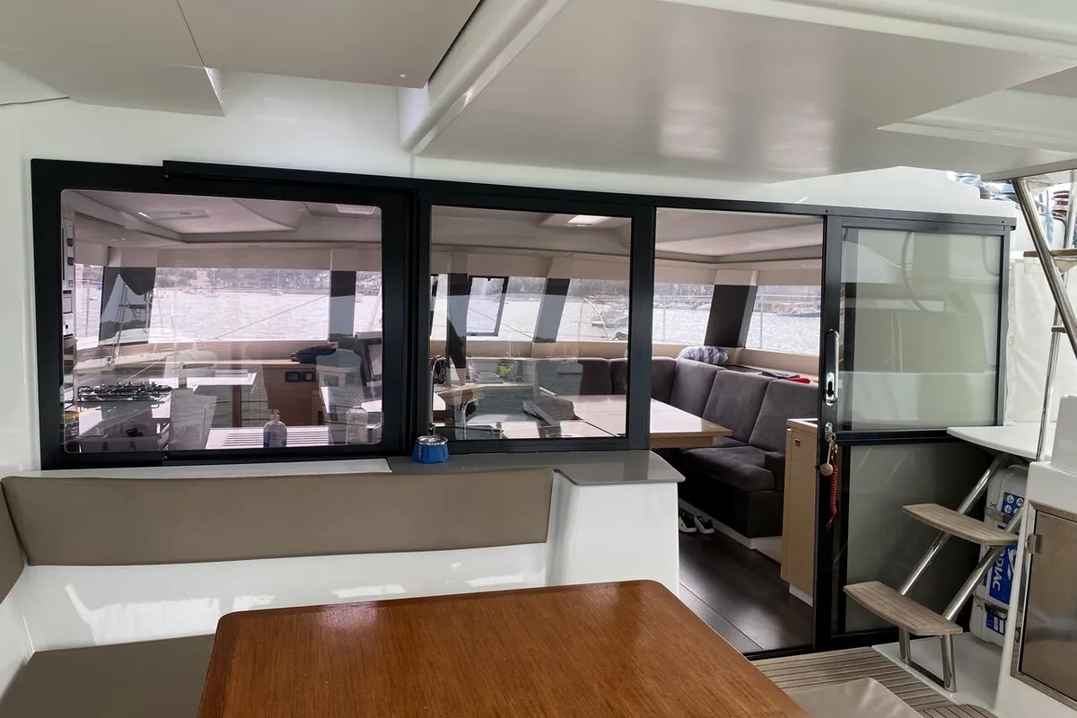 Salon of Sunshine Reggae, a Fountaine Pajot Saba 50 catamaran at Palma de Mallorca, Spain