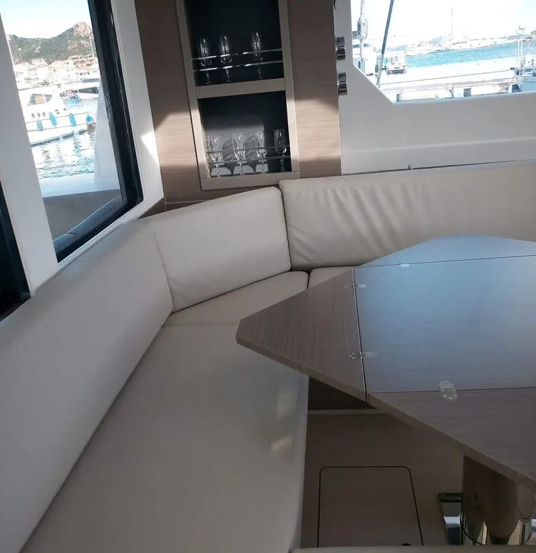 Salon of Edoardo, a Leopard 50 catamaran at Cannigione, Italy