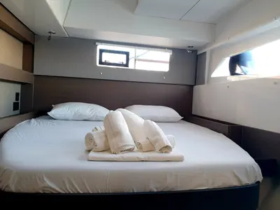 Cabin on Edoardo, a Leopard 50 catamaran at Cannigione, Italy