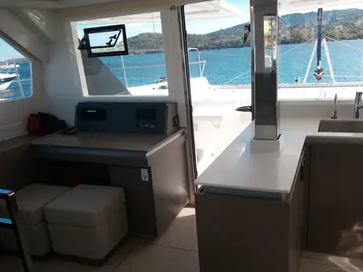 Salon of Edoardo, a Leopard 50 catamaran at Cannigione, Italy