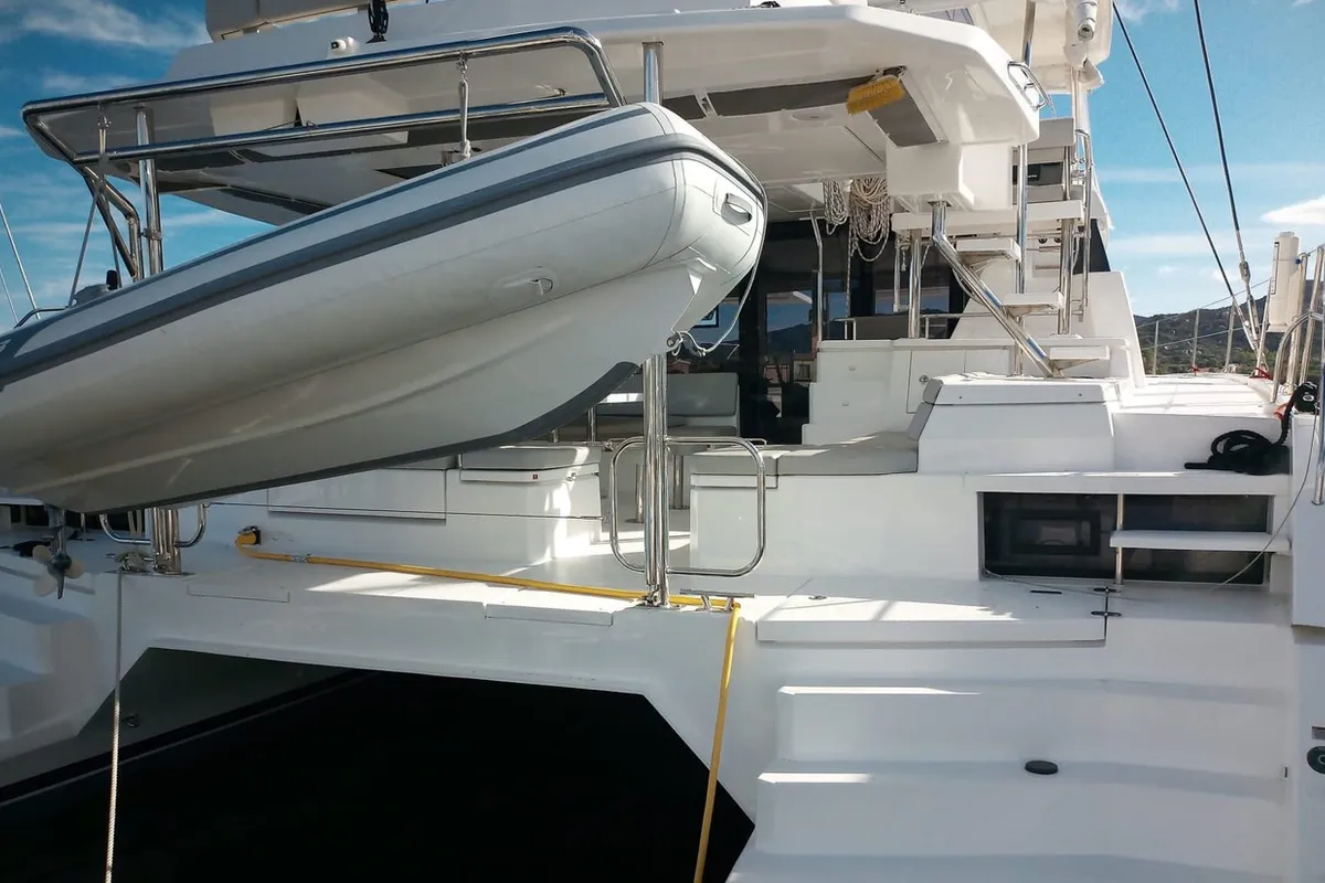Exterior view of Edoardo, a Leopard 50 catamaran at Cannigione, Italy