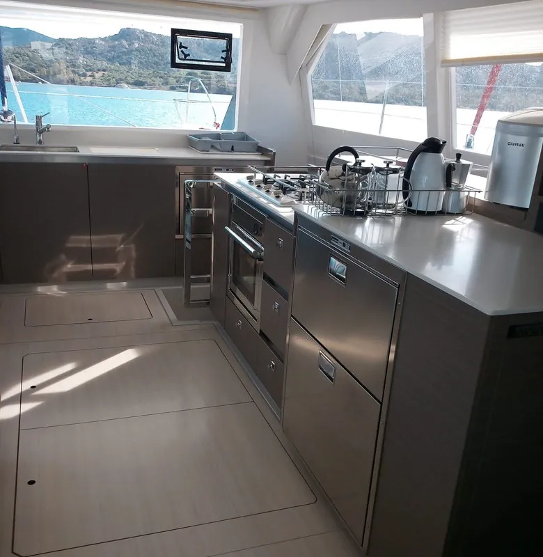 Galley of Edoardo, a Leopard 50 catamaran at Cannigione, Italy