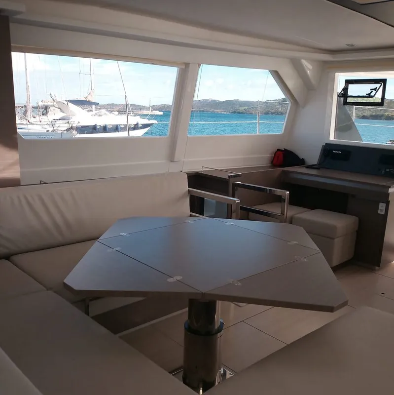 Salon of Edoardo, a Leopard 50 catamaran at Cannigione, Italy