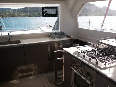 Galley of Edoardo, a Leopard 50 catamaran at Cannigione, Italy