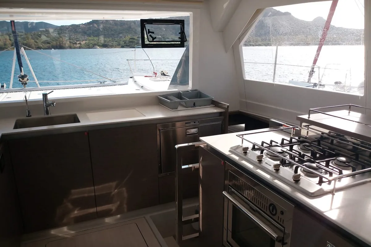 Galley of Edoardo, a Leopard 50 catamaran at Cannigione, Italy