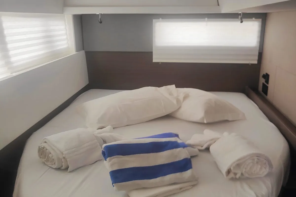 Cabin on Daria, a Leopard 45 catamaran at Procida, Italy