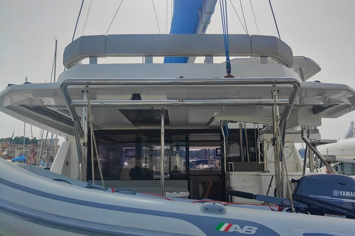Deck of Daria, a Leopard 45 catamaran at Procida, Italy