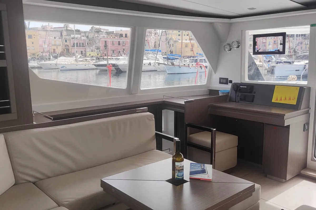 Salon of Daria, a Leopard 45 catamaran at Procida, Italy