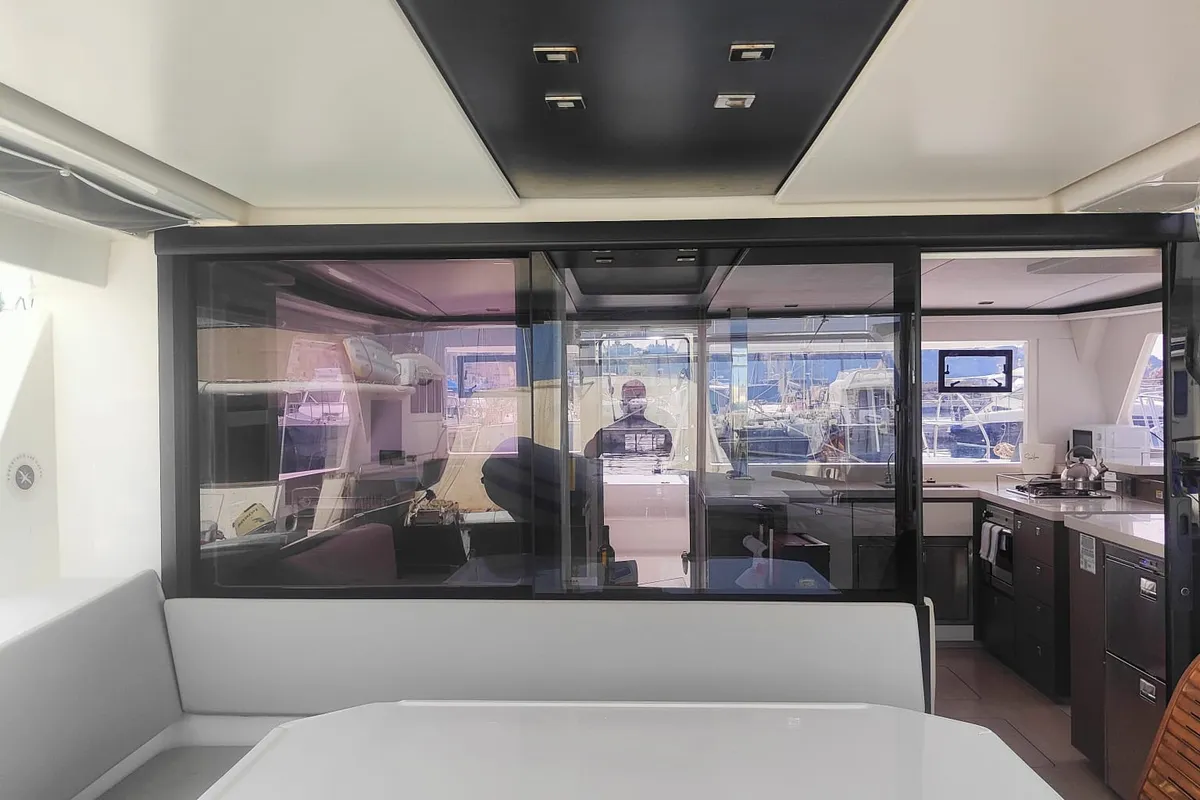 Salon of Daria, a Leopard 45 catamaran at Procida, Italy