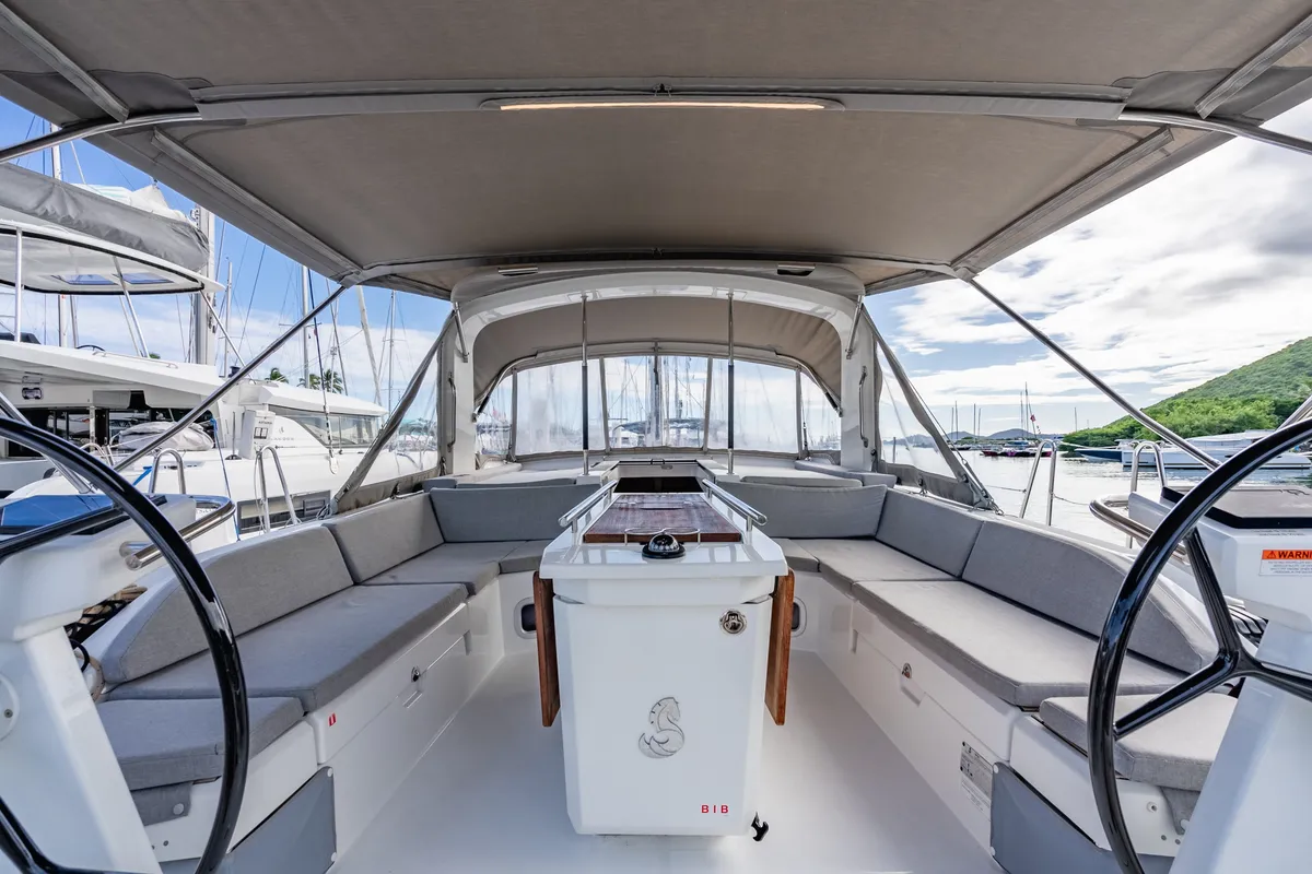 Cockpit of Sunday Girl, a Beneteau Oceanis 51.1 sailboat at Road Town, British Virgin Islands