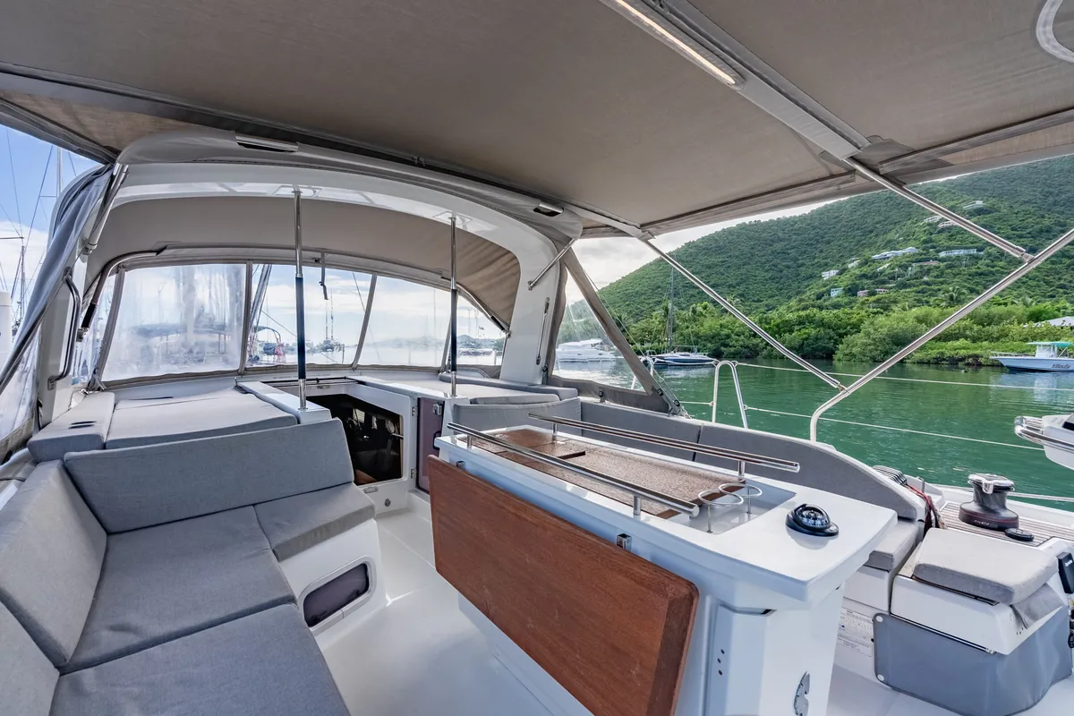Cockpit of Sunday Girl, a Beneteau Oceanis 51.1 sailboat at Road Town, British Virgin Islands