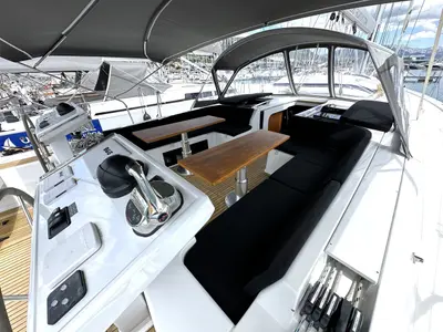 Cockpit of Adele, a Hanse 548 sailboat at Seget Donji, Croatia