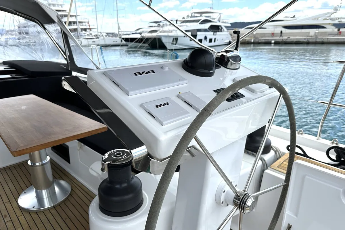 Cockpit of Adele, a Hanse 548 sailboat at Seget Donji, Croatia
