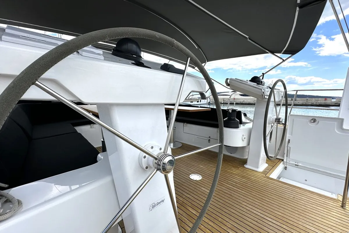 Cockpit of Adele, a Hanse 548 sailboat at Seget Donji, Croatia