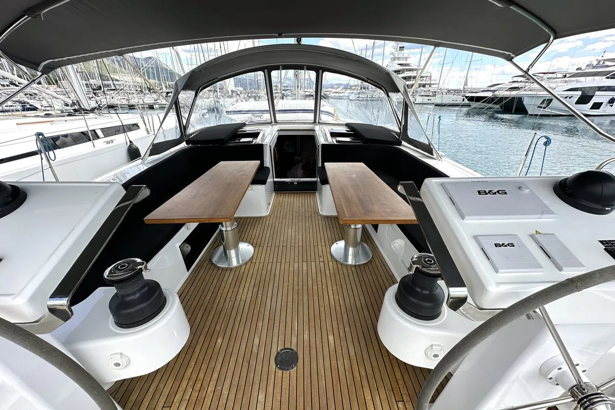 Cockpit of Adele, a Hanse 548 sailboat at Seget Donji, Croatia