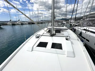Deck of Adele, a Hanse 548 sailboat at Seget Donji, Croatia