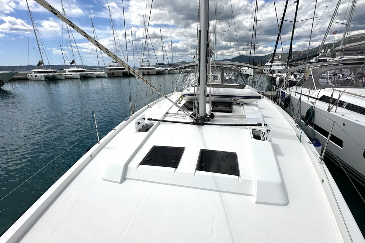 Deck of Adele, a Hanse 548 sailboat at Seget Donji, Croatia