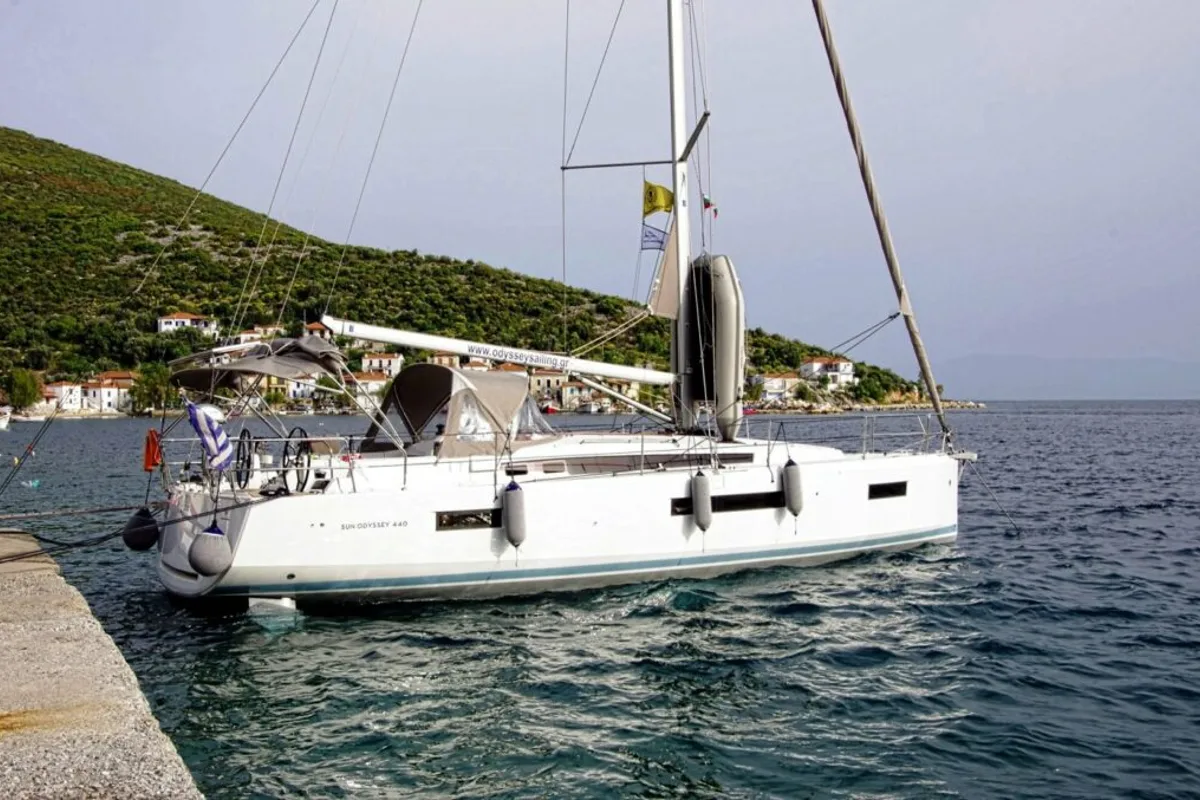 Exterior view of Celene, a Jeanneau Sun Odyssey 440 sailboat at Volos, Greece