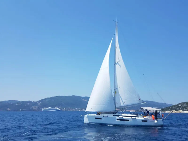 Exterior view of Celene, a Jeanneau Sun Odyssey 440 sailboat at Volos, Greece