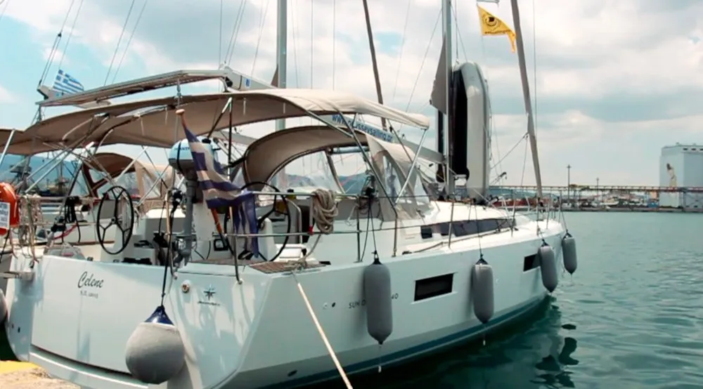 Cockpit of Celene, a Jeanneau Sun Odyssey 440 sailboat at Volos, Greece