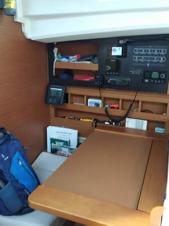 Cockpit of Celene, a Jeanneau Sun Odyssey 440 sailboat at Volos, Greece