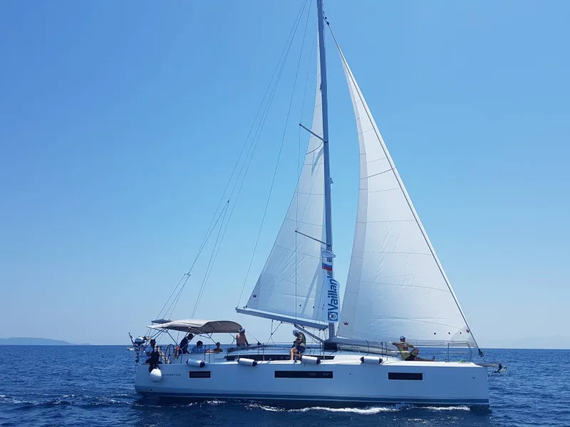 Exterior view of Celene, a Jeanneau Sun Odyssey 440 sailboat at Volos, Greece