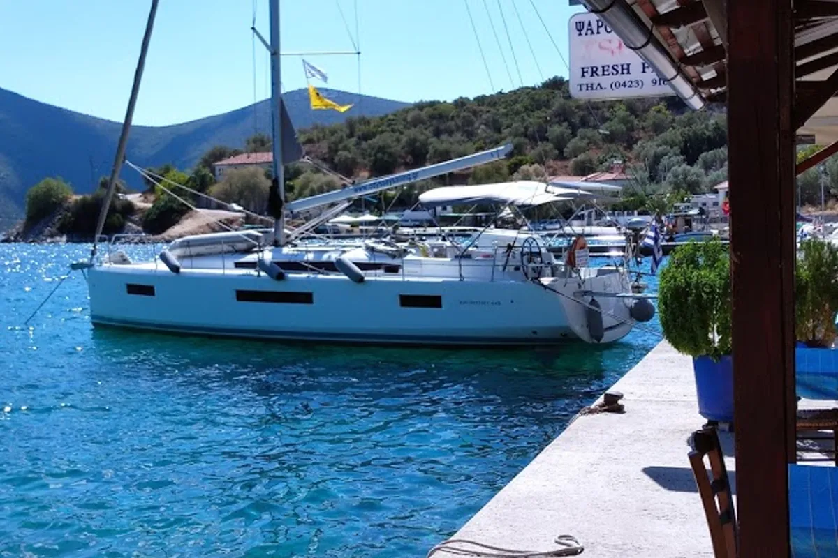 Exterior view of Celene, a Jeanneau Sun Odyssey 440 sailboat at Volos, Greece