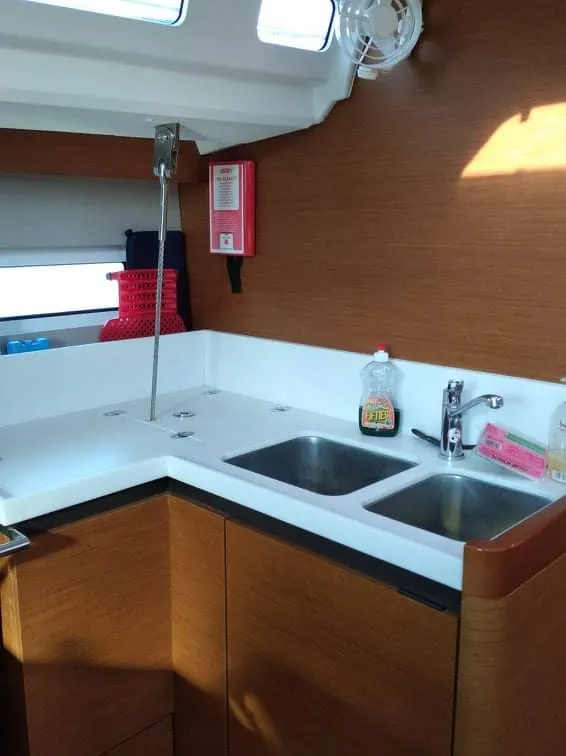Galley of Celene, a Jeanneau Sun Odyssey 440 sailboat at Volos, Greece