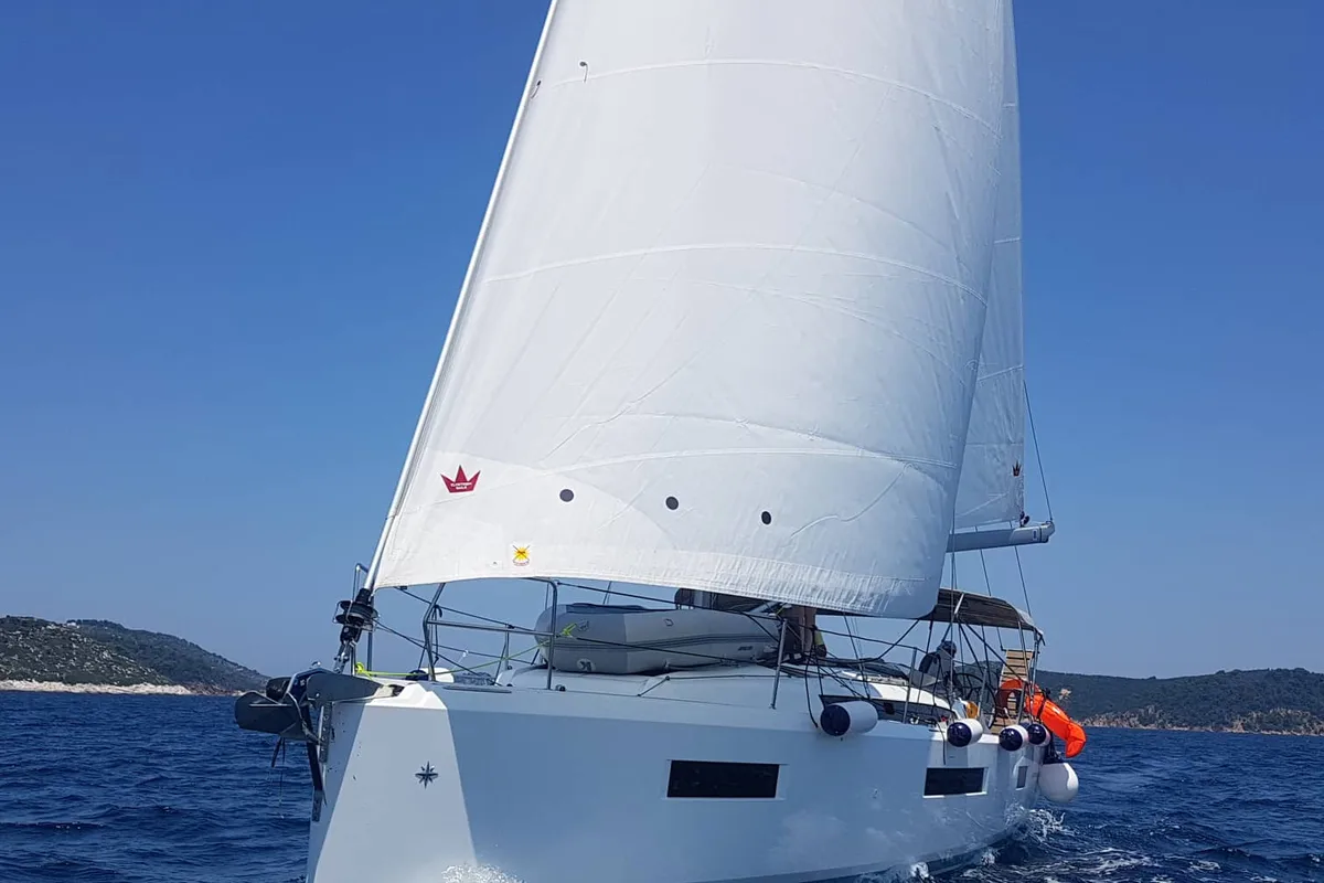 Exterior view of Celene, a Jeanneau Sun Odyssey 440 sailboat at Volos, Greece