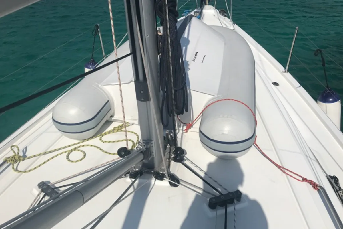 Deck of Perseus, a Beneteau Oceanis 41.1 sailboat at Tonnarella, Italy