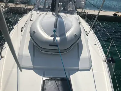 Deck of Perseus, a Beneteau Oceanis 41.1 sailboat at Tonnarella, Italy