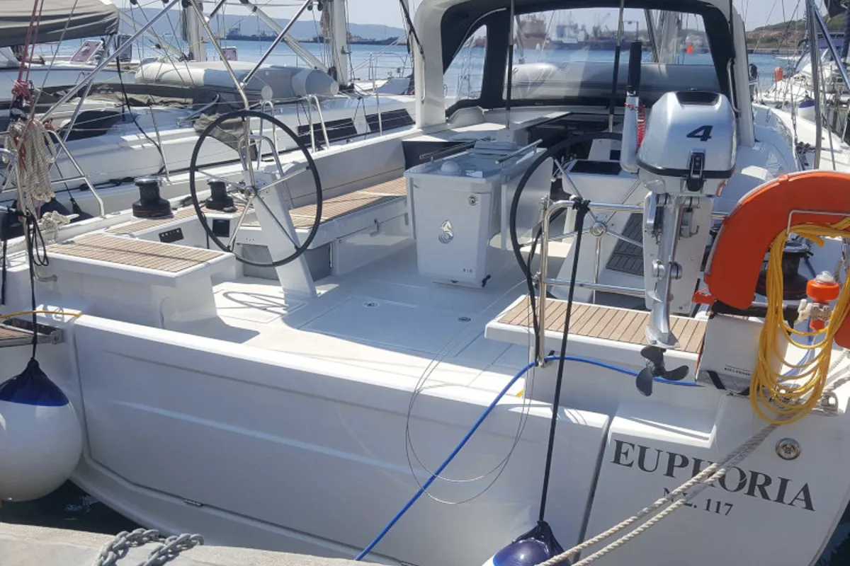Exterior view of Euphoria, a Beneteau Oceanis 51.1 sailboat at Lavreotiki Municipal Unit, Greece