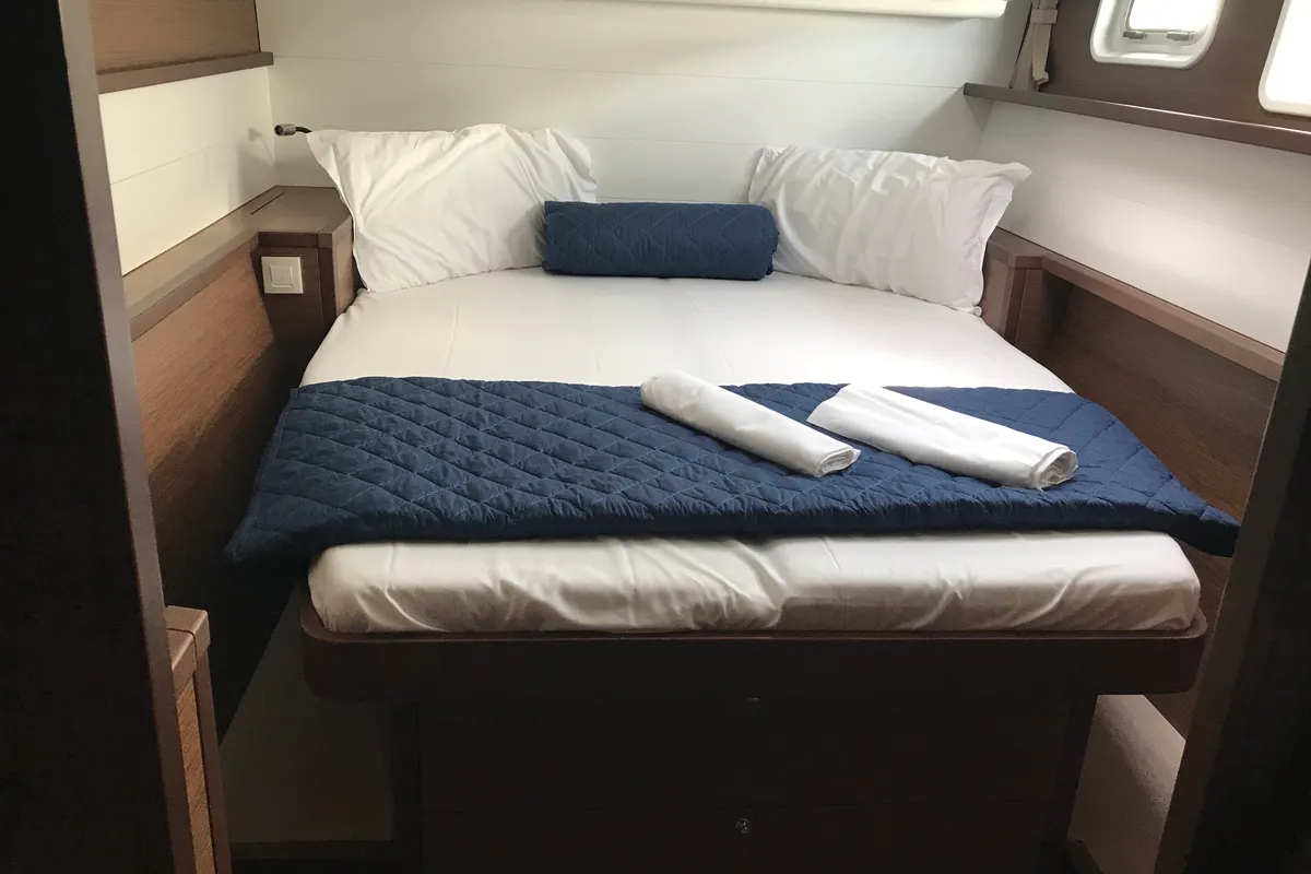 Cabin on Cor Caroli, a Lagoon 450 Fly catamaran at Rosignano Solvay, Italy