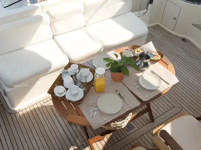 Deck of Premium +, a Azimut 58 motorboat at Athens, Greece