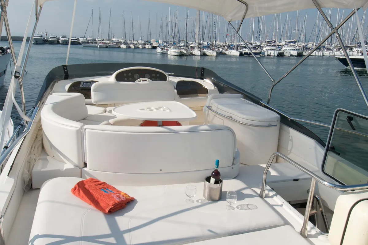 Salon of Premium +, a Azimut 58 motorboat at Athens, Greece