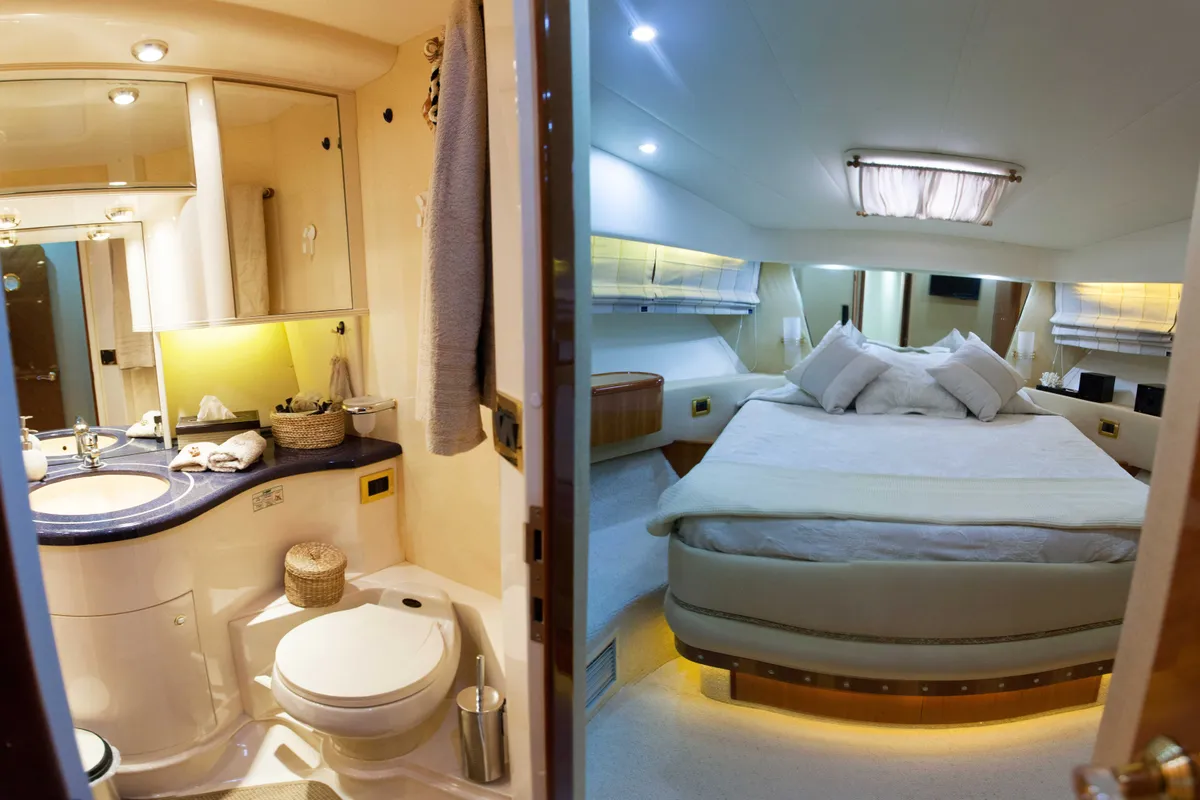 Cabin on Premium +, a Azimut 58 motorboat at Athens, Greece