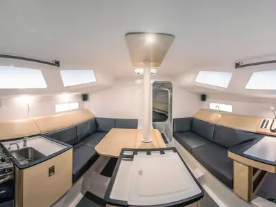 Salon of SHOULD I GO, a Pogo 36 sailboat at La Rochelle, France